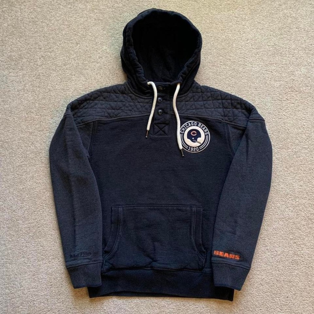 Chicago Bears 1/4 Button Hoodie Sweatshirt Size Small Mitchell & Ness Throwbacks